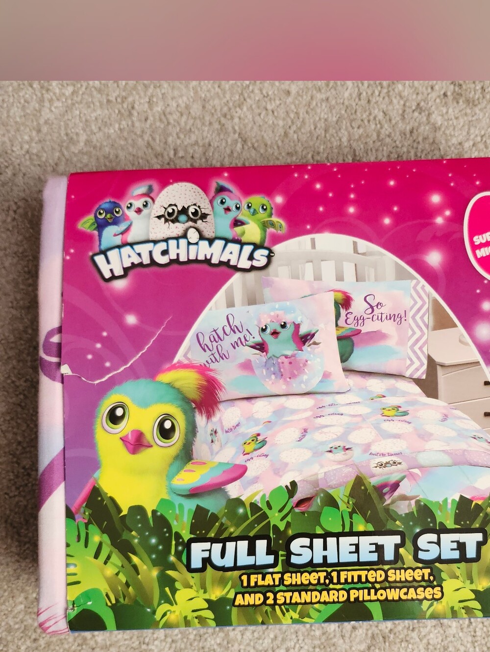 NEW Hatchimals Full Size Sheet Set w/ 1 Flat 1 Fitted Sheet 2 Pillowcases